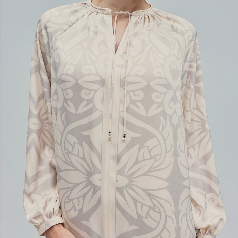 H&M Limited Edition 2025 Cream Puff Sleeve Tie Front dress